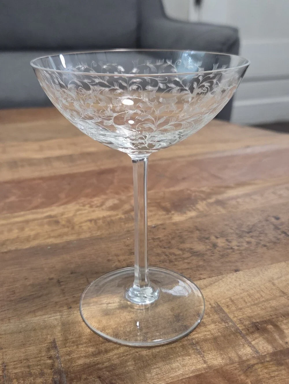Vintage Etched Champagne Coupe Glasses Set of 4